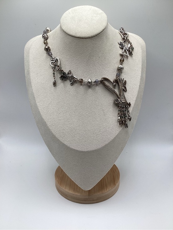 Jewelry - Artisan Silver Tone Harp Charm Necklace | Whimsical Artisan Jewelry
